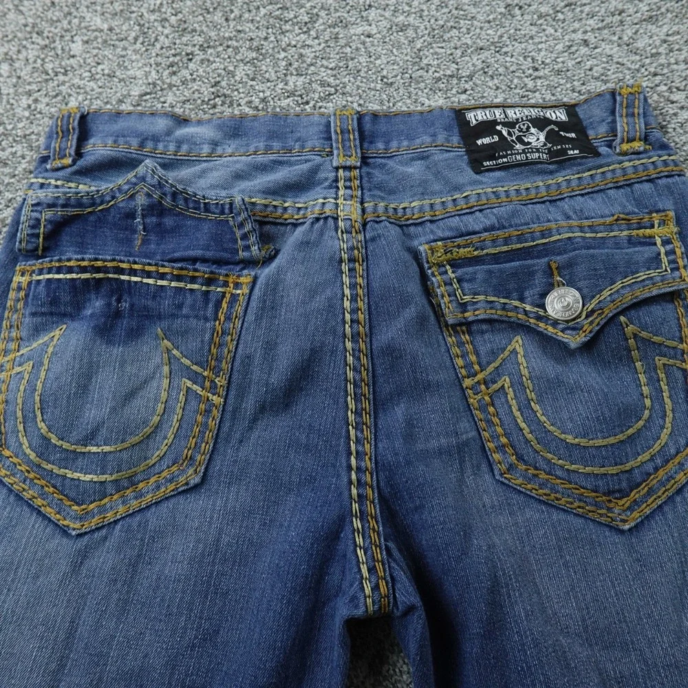 True Religion Jeans Mens 38X34 Dark Blue Denim Pants Geno Super‎ T Thick Stitch